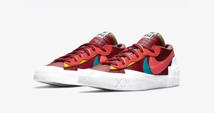 KAWS x sacai x Nike Blazer in Red and Blue Release Date 05