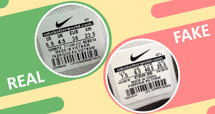 Real vs Fake Sneaker Size Tag