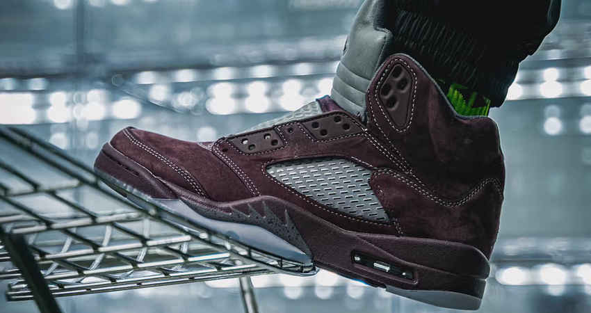 On Foot Look Of The Air Jordan 5 Burgundy left corner