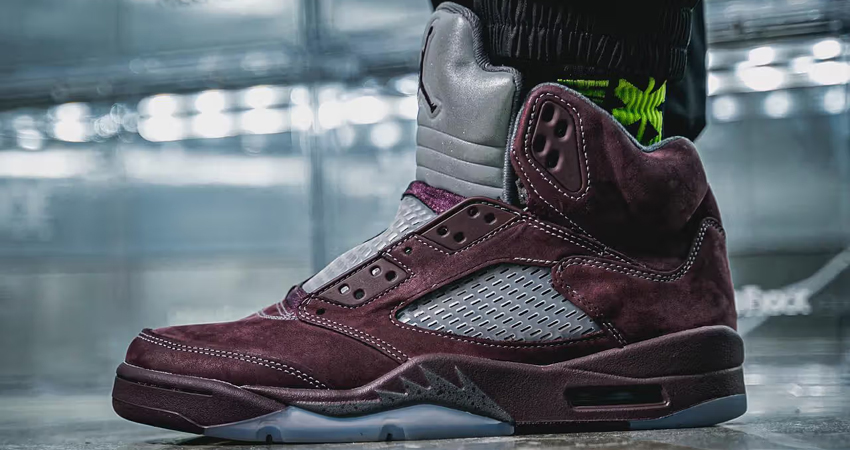 On Foot Look Of The Air Jordan 5 Burgundy left