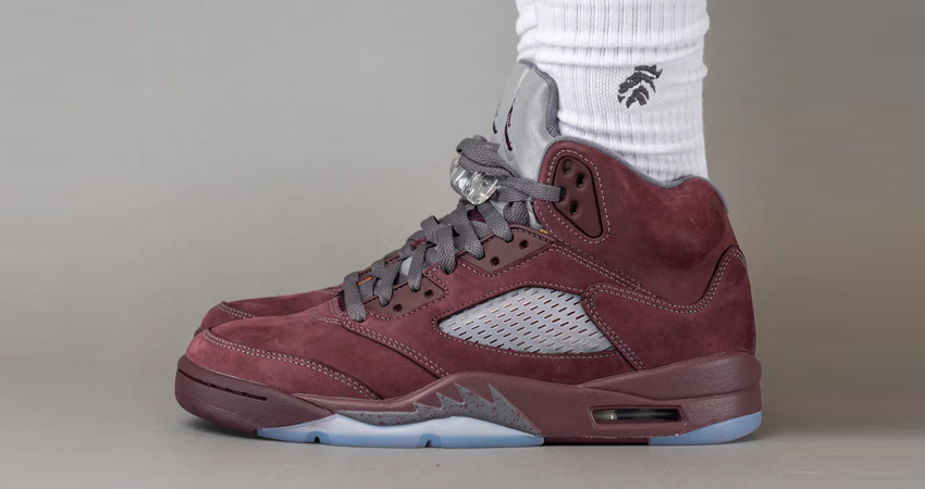 On Foot Look Of The Air Jordan 5 ‘Burgandy left