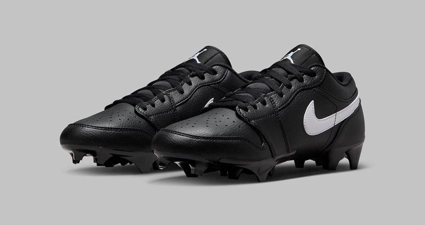 The Air Jordan 1 Low Cleat Sports A Bold White Swoosh front corner