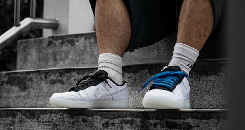 The Nike Dunk Low Gets A Fresh Update By CLOT x Fragment onfoot front corner