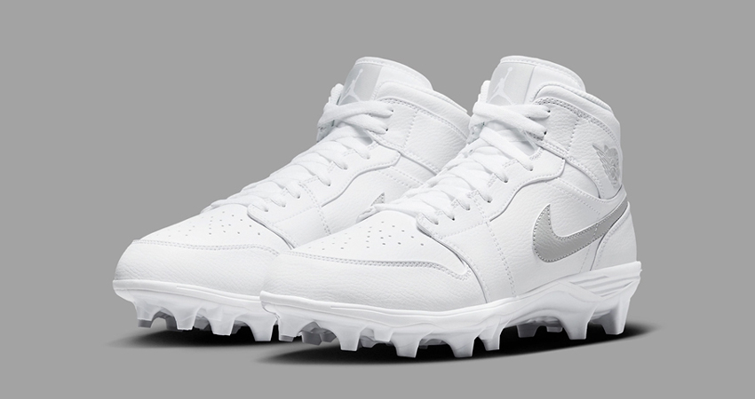 Air Jordan 1 Mid Cleats White Neutral Grey FJ6805 101 front corner