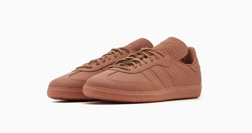 Pharrell x adidas Samba Humanrace Terracotta IE7290 front corner