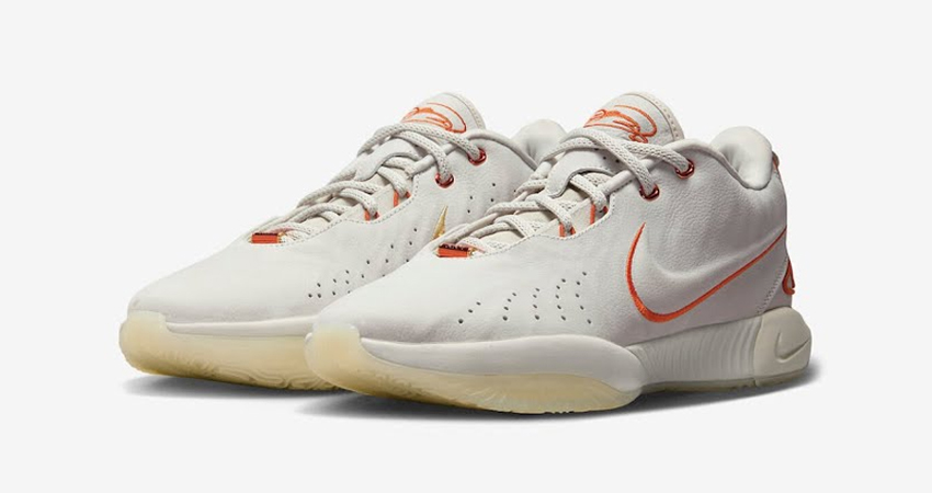Nike LeBron 21 Akoya Releases In A Light Bone Colourway front corner