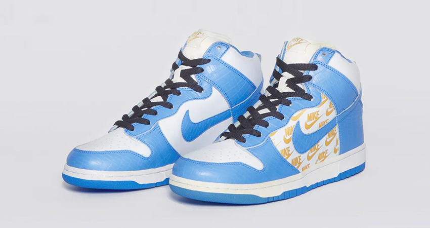 Supreme x Nike SB Dunk High Prototype Blue White front corner 1