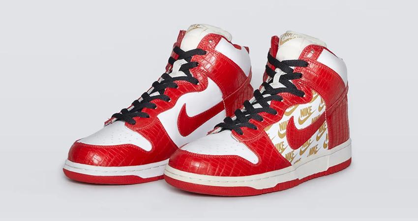 Supreme x Nike SB Dunk High Prototype Red White front corner 1