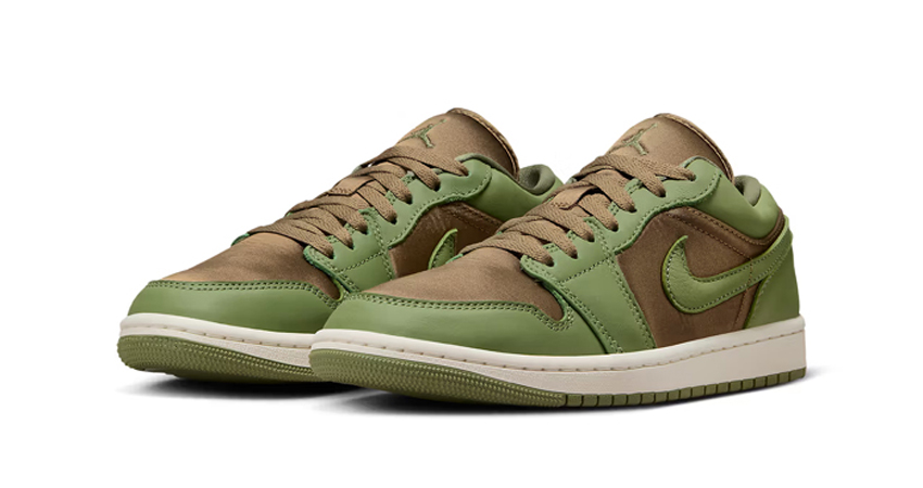 The New Air Jordan 1 Low Sports A Stunning Satin Base front corner