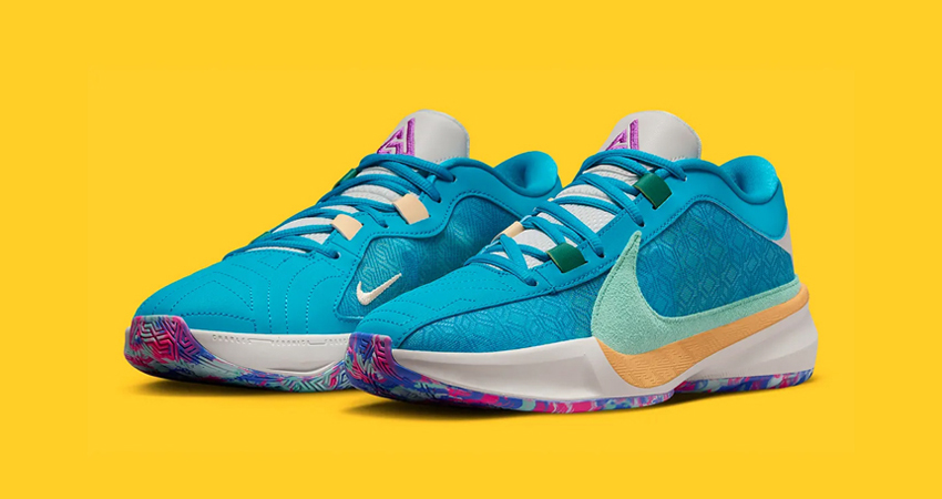 The Nike Zoom Freak 5 Dress Up In Sprightly Shades front corner