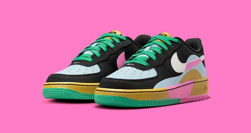 Nike Air Force 1 Low GS Black Multi FJ3288 001 front corner 1