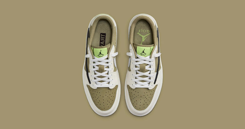 Official Images Of The Travis Scott x Air Jordan 1 Low OG Golf Olive up