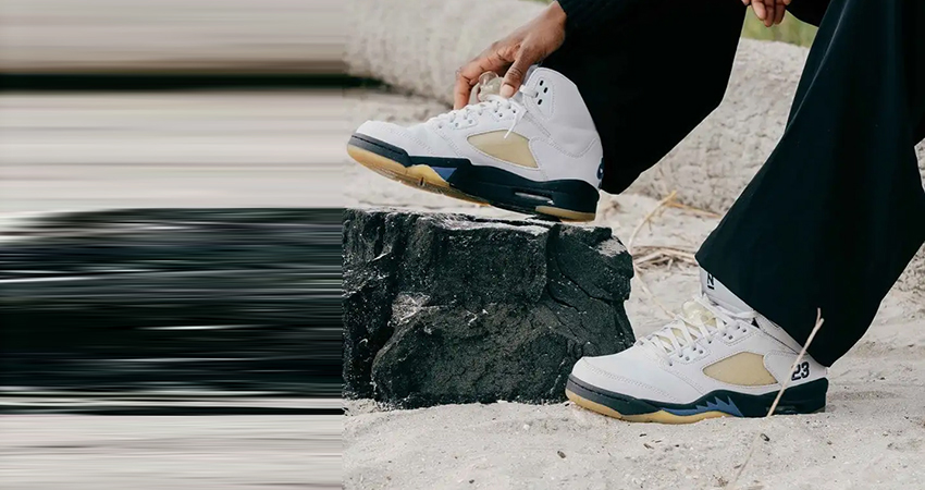 A Ma Maniere x Air Jordan 5 Dawn FZ5758 004 onfoot left