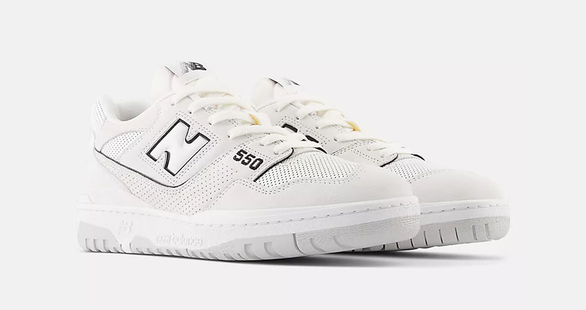New Balance 550 Perforated Toe White Black BB550PRB front corner 1