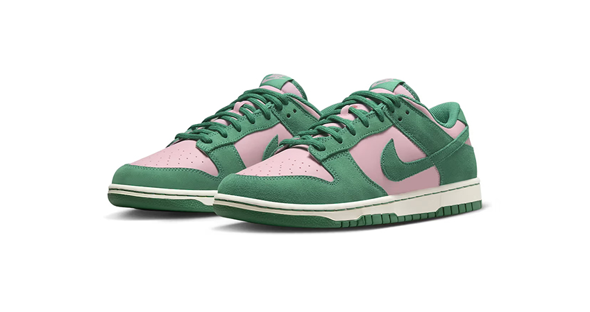 The Nike Dunk Low Medium Soft PinkMalachite Release Buzz front corner