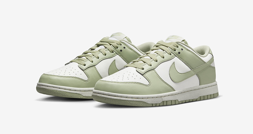 A Greener Groove Drops Nike Dunk Low Next Nature Olive Aura front corner A Greener Groove Drops Nike Dunk Low Next Nature Olive Aura front corner