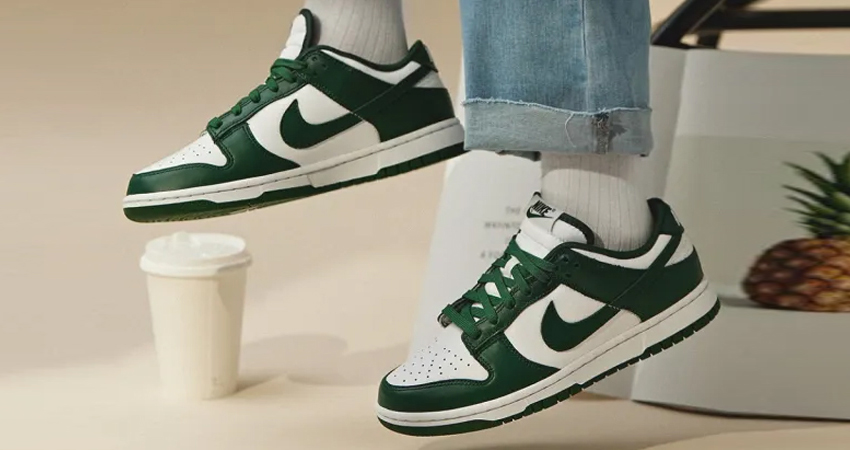Michigan State Styled Nike Dunk Lows On The Way onfoot front corner